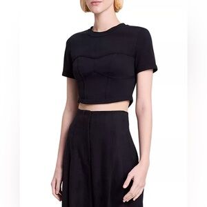 A.L.C. ALC Wren Bustier Cropped Tee Corset Seamed Crop Top Black